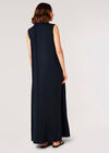 Linen Blend Shirt Maxi Dress, Navy, large