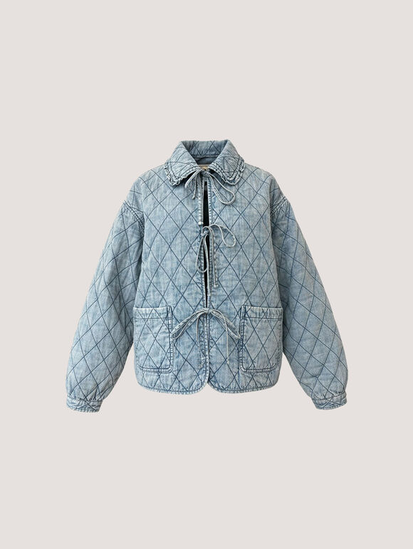 Cotton Denim Quilted Jacket, Blue, large