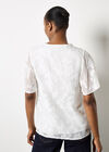 Crochet Trim Floral Jacquard Blouse, Cream, large