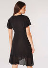 Sparkle Wrap Ruffle Mini Dress, Black, large