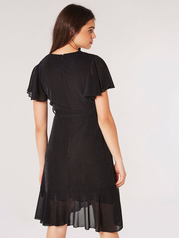 Sparkle Wrap Ruffle Mini Dress, Black, large