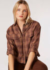 Check Print Cropped Shirt, Brown, large
