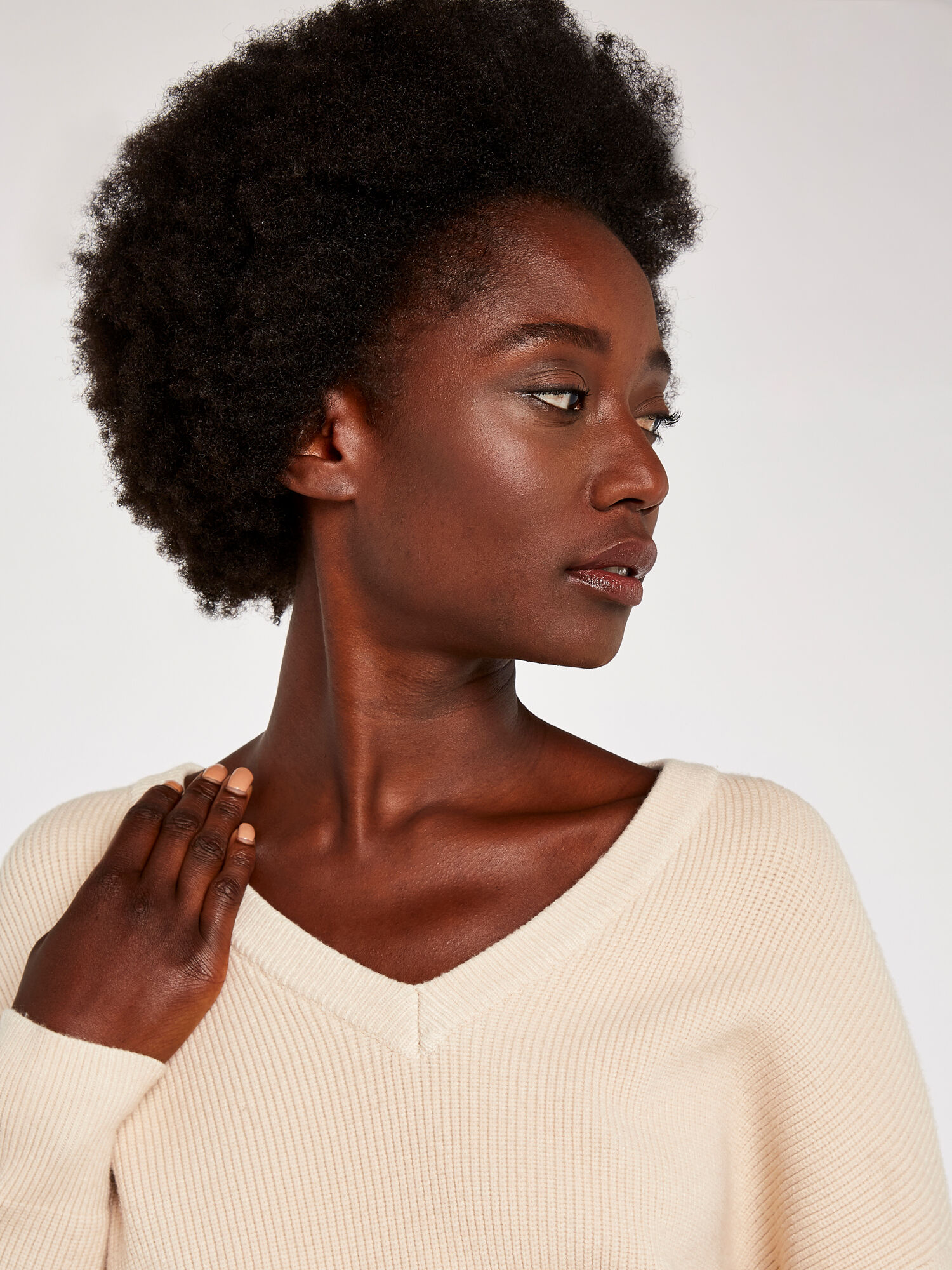 V Neck Ribbed Oversized Jumper Apricot Clothing