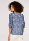 Embroidered Mesh Top, Navy, large