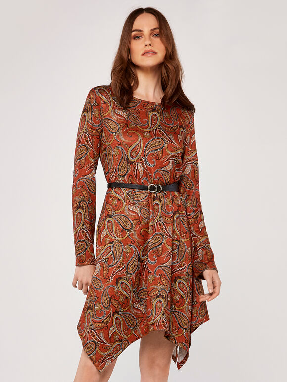 Longsleeve Hankyhem Dress, Orange, large