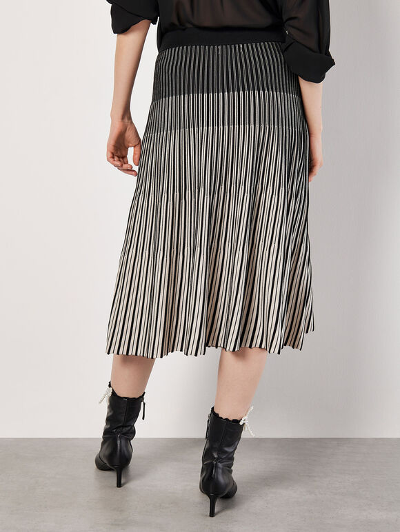 Gradiating Stripe Ribbed Knit Midi Skirt, Black, large