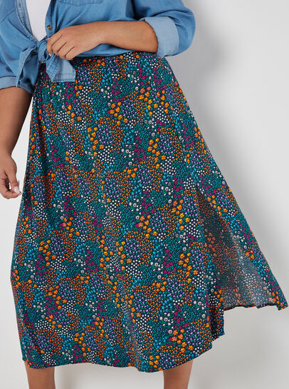 Curve Ditsy Floral Split Hem Midi Skirt