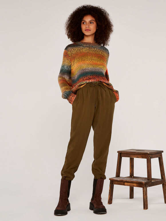 Chunky Knit Tonal Stripe Jumper, Khaki, large