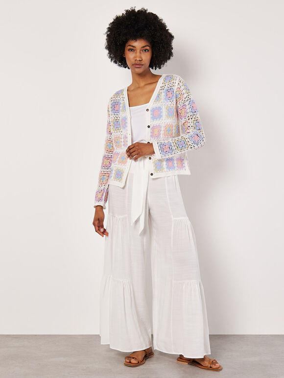Multi Crochet Squares Cardigan, Cream, large