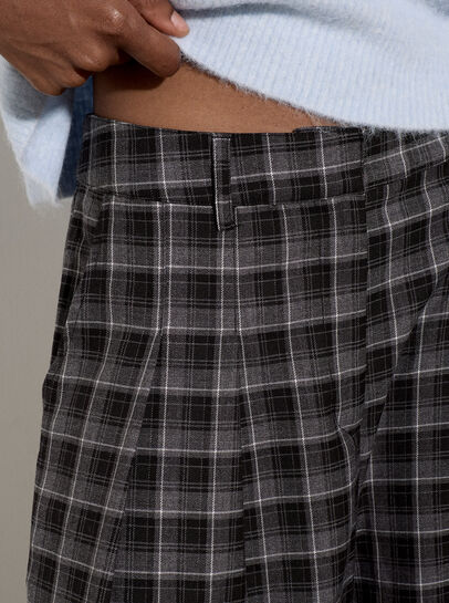 Check Print Tailored Wide-Leg Trousers