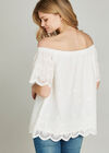 Cream Bardot Lace Trim Top, Cream, large