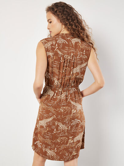 Tropical Animal Print Zip Mini Dress