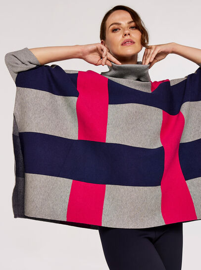 Colourblock Roll Neck Poncho
