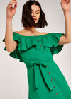 Ruffle Bardot Linen Dress, Green, large