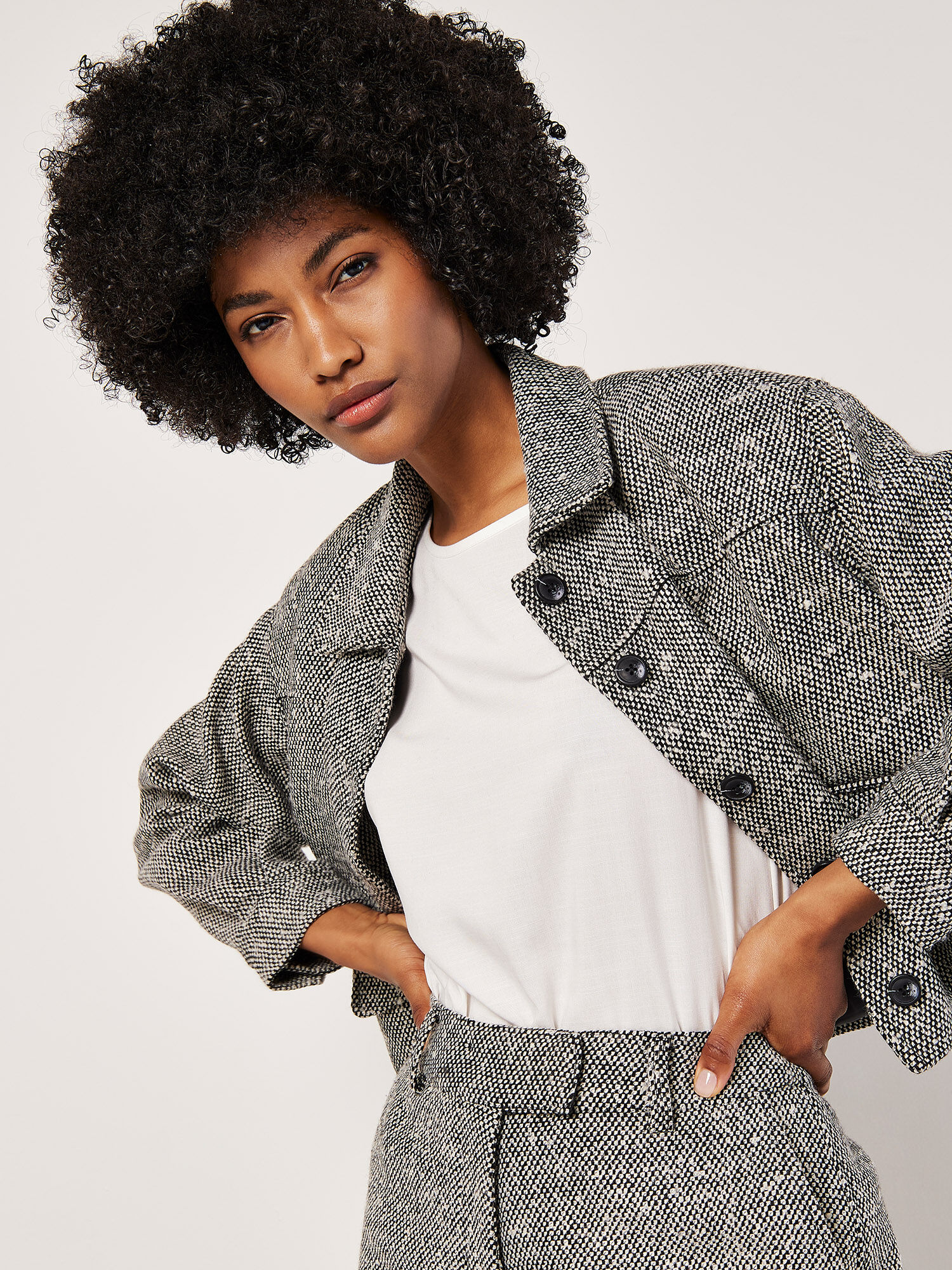 Textured Cropped Shacket Apricot Clothing