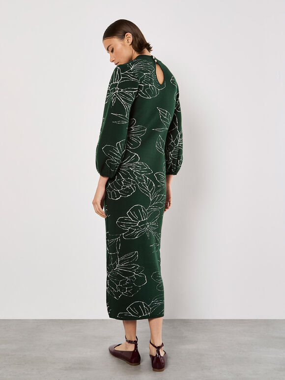 Floral Knitted Midi Dress, Green, large