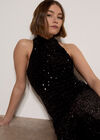 Velvet Sequin Halter Neck Maxi Dress, Black, large