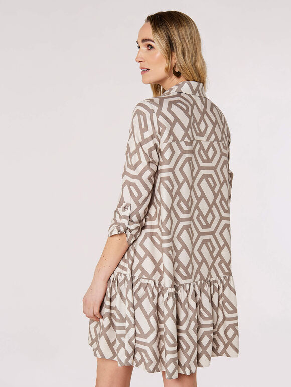 Geometric Print Mini Dress, Stone, large