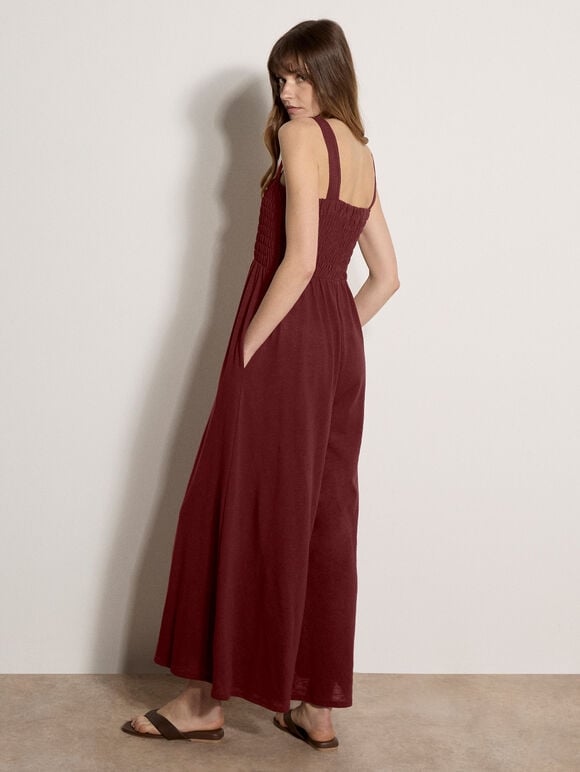 Wide-Leg Jersey Jumpsuit, Burgundy, large