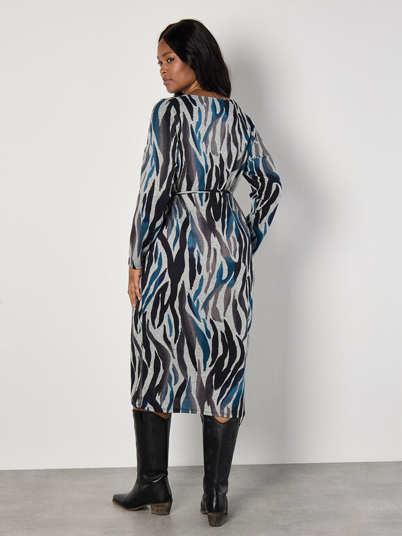 Curve Soft Touch Zebra Midi Dress, Grey, large