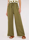 Linen Wide Leg Trousers, Khaki, large