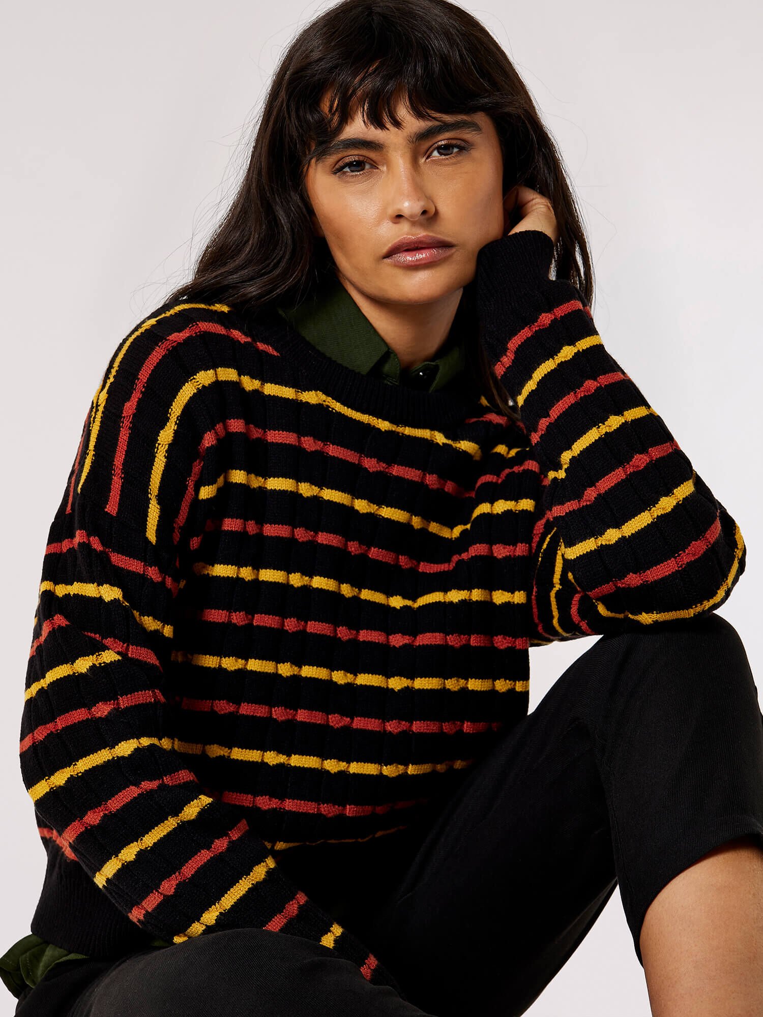 Black and yellow striped sweater best sale
