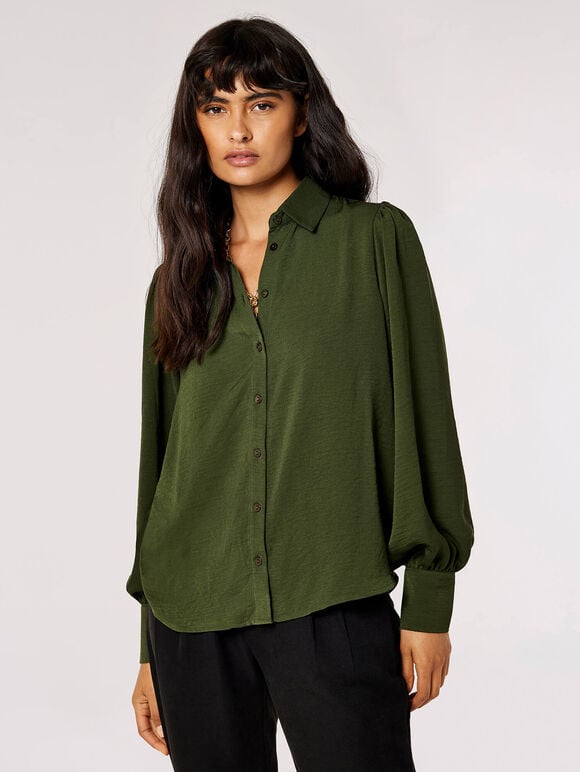 Balloon Sleeve Shirt, Green, large