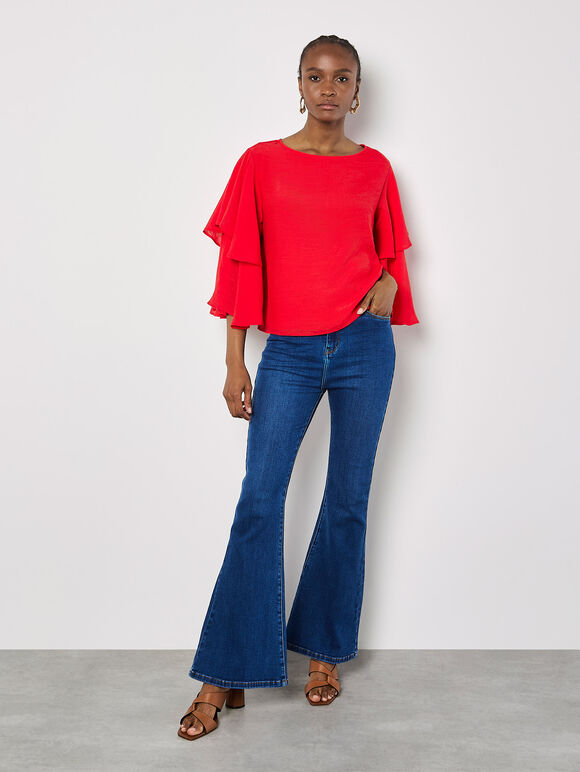 Layered Sleeve Top, Red, large