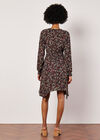 Ditsy Floral Smocked Mini Dress, Black, large