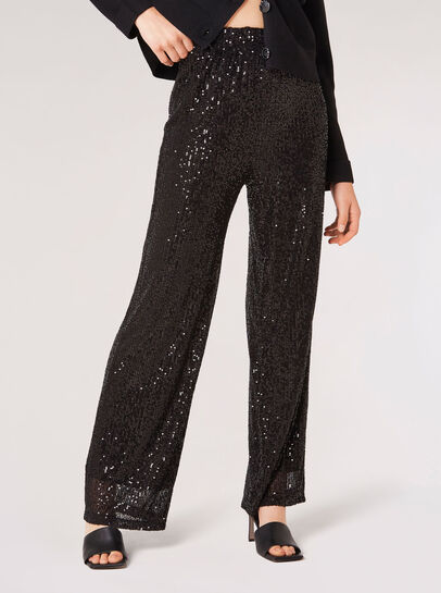 Sequin Embellished Palazzo Trousers