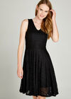 Chevron V-Neck Skater Dress, Black, large