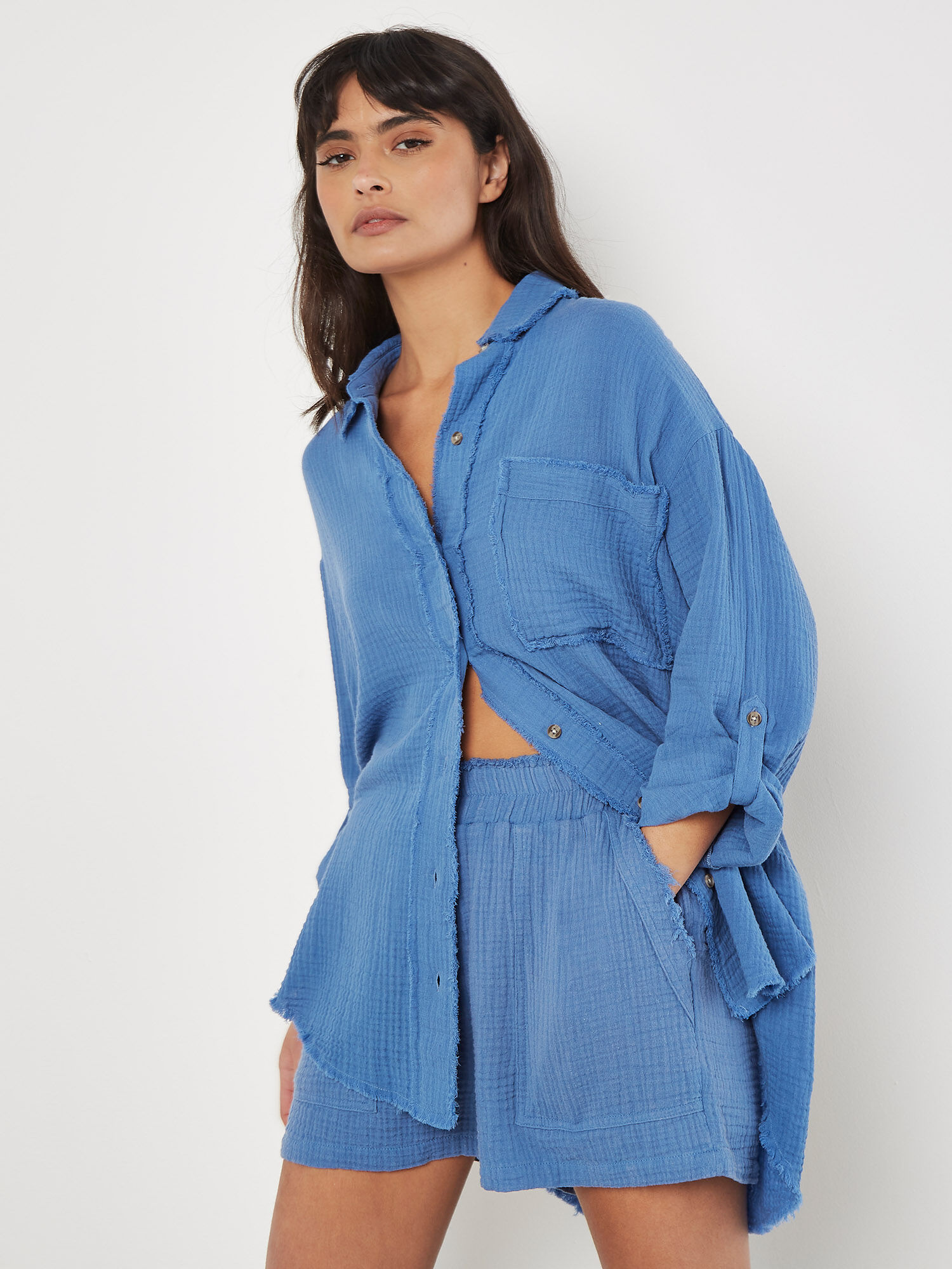 Textured Cotton Shorts Apricot Clothing