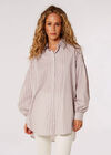 Oversized Stripe Cotton Shirt, Brown, large