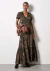 Peacock Feather Print Maxi Dress, Khaki, large