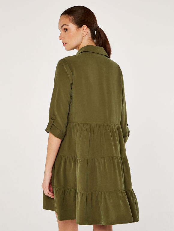 Tiered Shirt Dress, Green, large
