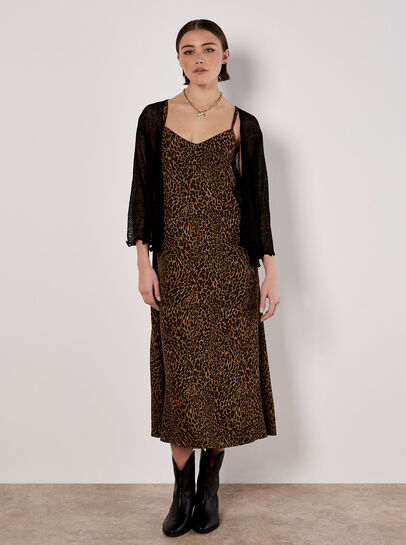 Animal Print Crepe Maxi Slip Dress