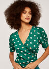 Watercolour Spot Ruffle Dress, Green, large