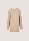 Cable Knit Jumper Mini Dress, Stone, large