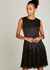 Black Sequin Lines Skater Dress, Black, large