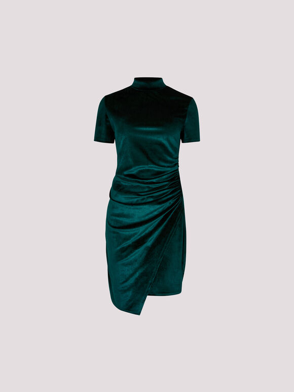 Velvet Ruched Mini Dress, Green, large