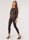 Metallic Sparkle Oversized Jersey Top , Brown, large