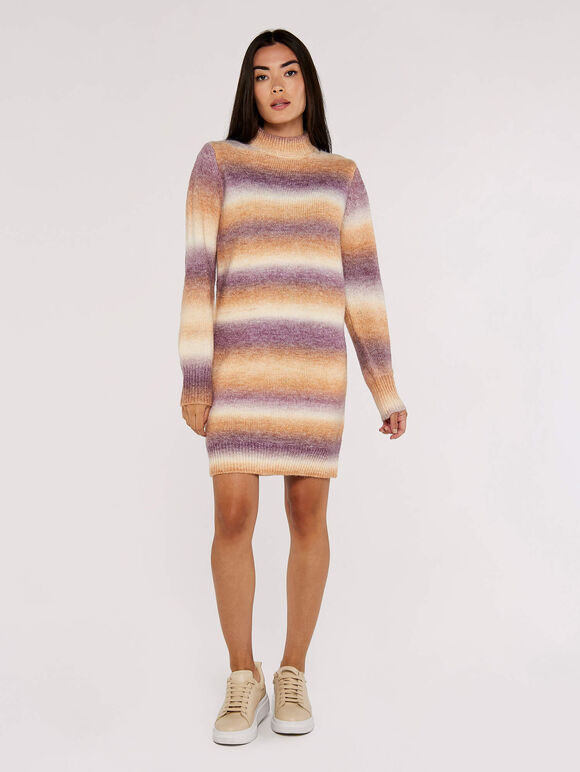 Ombre Stripe Knit Mini Dress, Rust, large
