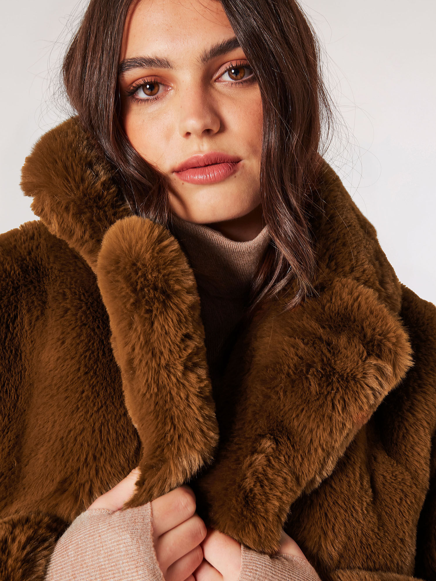 Rust faux fur longline coat hot sale