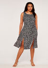 Curve Floral Pleat Slits Midi Dress, Green, large
