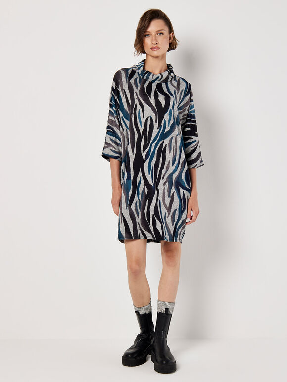 Zebra Soft Touch Cocoon Mini Dress, Teal, large