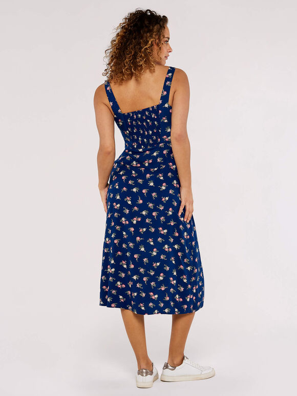 Floral Split Sun Midi Dress, Blue, large