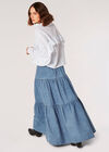 Cotton Stripe Cropped Ruffle Shirt, White, large