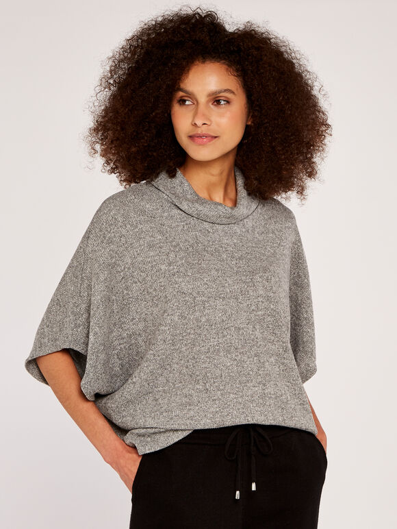 Roll Neck Ribbed Cape, Grey, large