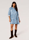 Zebra Print Shirt Mini Dress, Blue, large