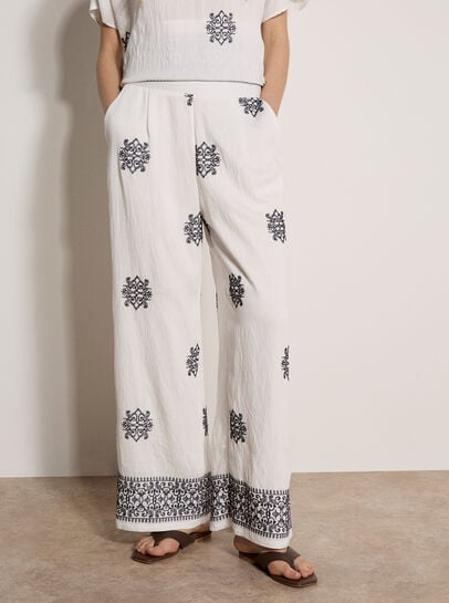 Paisley Embroidered Wide-Leg Trousers